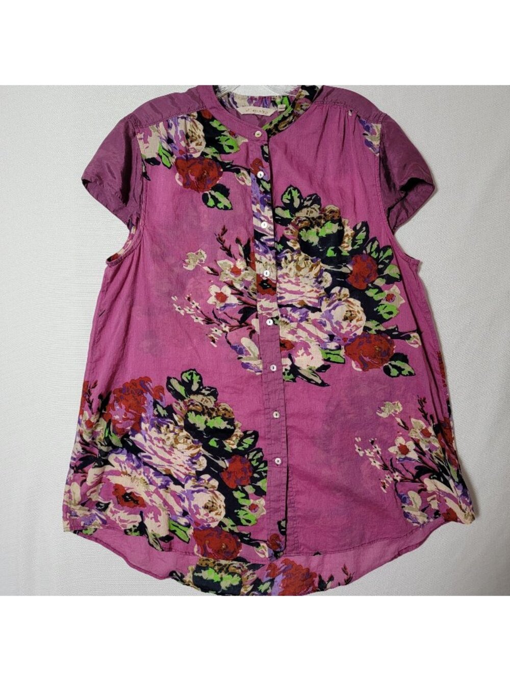 Soft Surroundings Tunic Womens Sz L Silk Blend Button Down Plum Purple